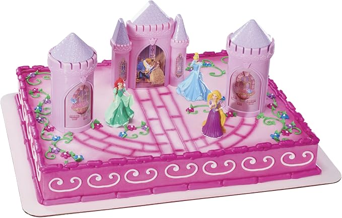 DecoSet® Disney Princess Happily Ever After Birthday Cake Topper, 6-Piece Cake Decorations, Includes Castle with Moveable Turrets, Cinderella, Ariel and Rapunzel Figurines