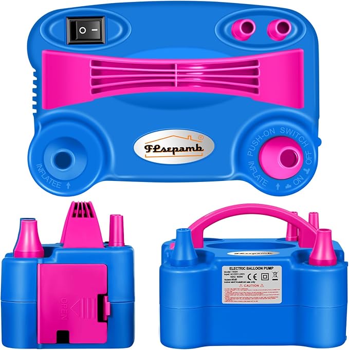 FLSEPAMB Balloon Pump, Electric Balloon Pump, Portable Dual Nozzle 110V 600W Electric Balloon Blower, Balloon Pump for Party Decorations with Tying Tool, Colored Ribbons