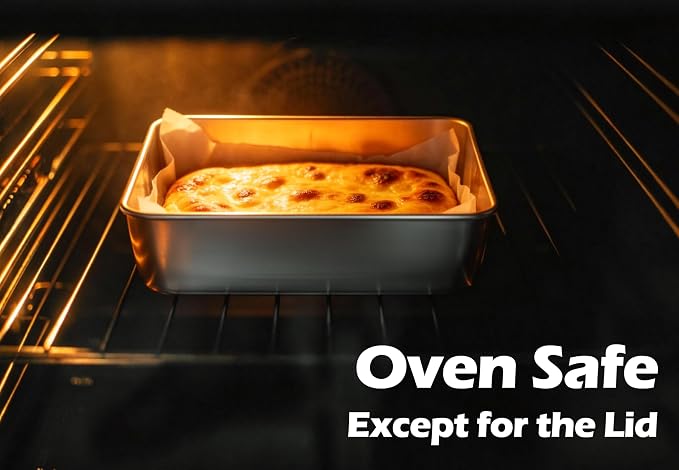 Leonyo Stainless Steel 8x8 Baking Pan with Lids, 1 Set Metal 8IN x 8IN Square Cake Pans with Lids, Commercial Brownie Pans Baking Dish for Lemon Bars, Dishwasher Safe(Except for Plastic Lids)