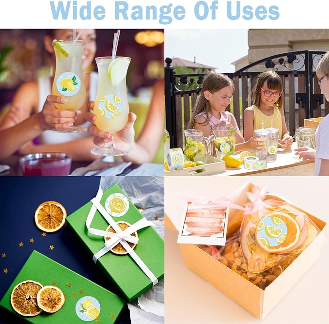 Louise Maelys 500pcs Lemon Stickers for Cups - 1.5 Inch 4 Lemon Patterns Waterproof Stickers Labels Perfect for Lemonade Stands Party Favours，Homemade Treats, Cups