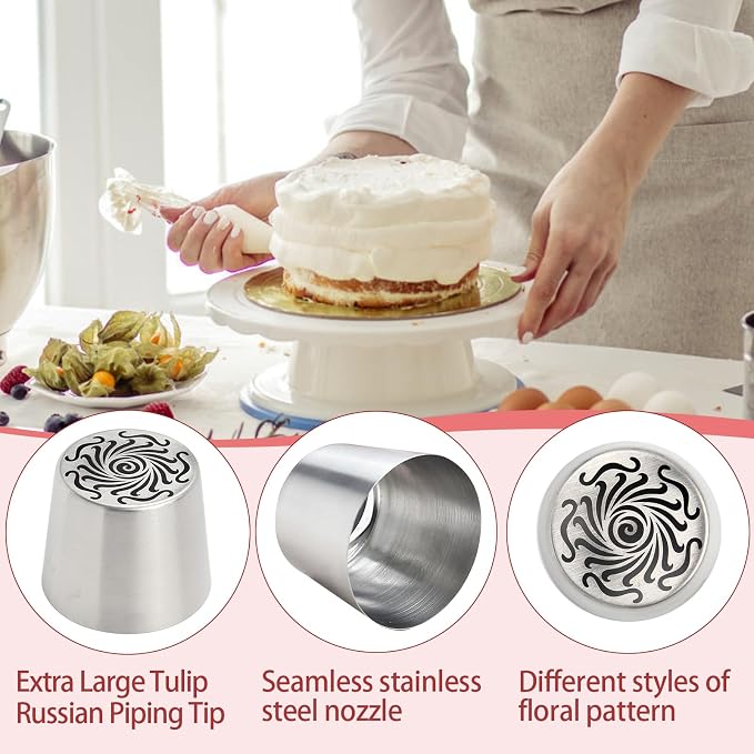 Extra Large Russian Piping Tips for Marshmallows Stainless Steel Flower Frosting Nozzles many styles Cake Decorating Baking tool for Buttercream, Cupcakes Cookies(SL65)