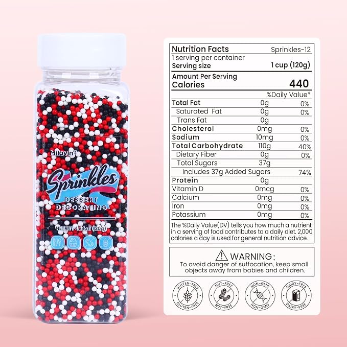 Edible Red and Black White Sprinkles, Nonpareil Sprinkles for Cake Decorating, Edible 2 mm Nonpareil for Cupcakes, Cookies, Ice Cream, and Candy(120g/4.23oz)
