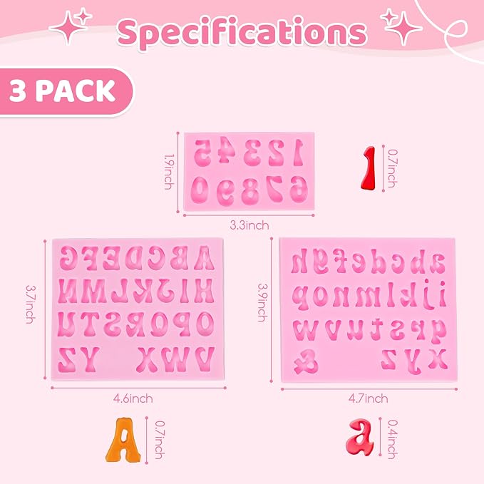 YunKo 3Pack Silicone Fondant Letters Molds and Numbers Molds 0-9 Numbers and 26 Letters Silicone Fondant Chocolate Clay Molds for Decorating Cake Candy Chocolate DIY Cake Decorating