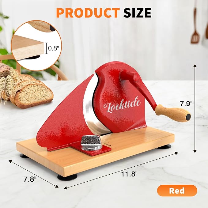 Manual Bread Slicer for Homemade Sourdough Bread, Hand Crank Bread Slicer With Scale Line, Suction Cups and Quality Solid Wood Base, Adjustable Thickness, Evenly Slice