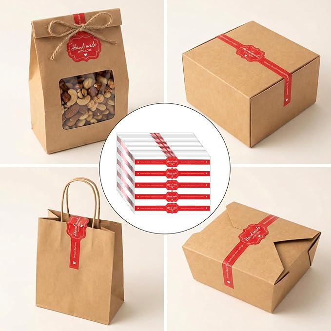 100Pcs Food Tamper Seal Sticker for Package Food Retail Package Seal Label | Food Retail Package Seal Stickers 8.8 x 1.3 Inch Tamper Evident Labels for Handmade Bakery Candy Artisan Crafts(Red)