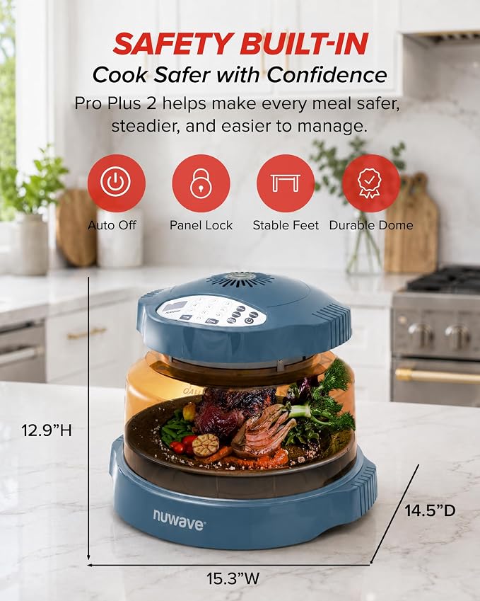 Nuwave Pro Plus 2 Air Fryer Oven, Infrared Countertop Convection, No Defrost No Preheat, Triple Combo Heating, 10-in-1 Multicooker, PFAS & BPA Free, 10LB Capacity, Dishwasher Safe Parts, 20660V03B