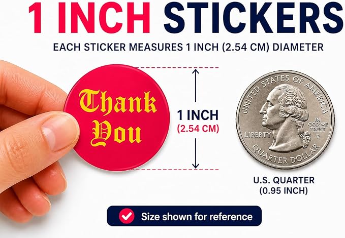 1000 Thank You Stickers, 1 Inch Round Thank You Sticker Roll, Bulk Thank You Stickers for Small Business Packaging, Boxes, Bags, Envelopes, Baked Goods & Party Favors, 2 Rolls of 500