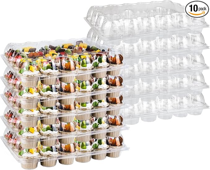 24 Counts x 10 Sets Cupcake Containers Cupcake Boxes Plastic Cupcakes Carrier Holders for Clear Plastic Disposable Cupcakes Container with Detachable Tall Lid
