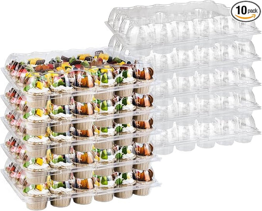 24 Counts x 10 Sets Cupcake Containers Cupcake Boxes Plastic Cupcakes Carrier Holders for Clear Plastic Disposable Cupcakes Container with Detachable Tall Lid