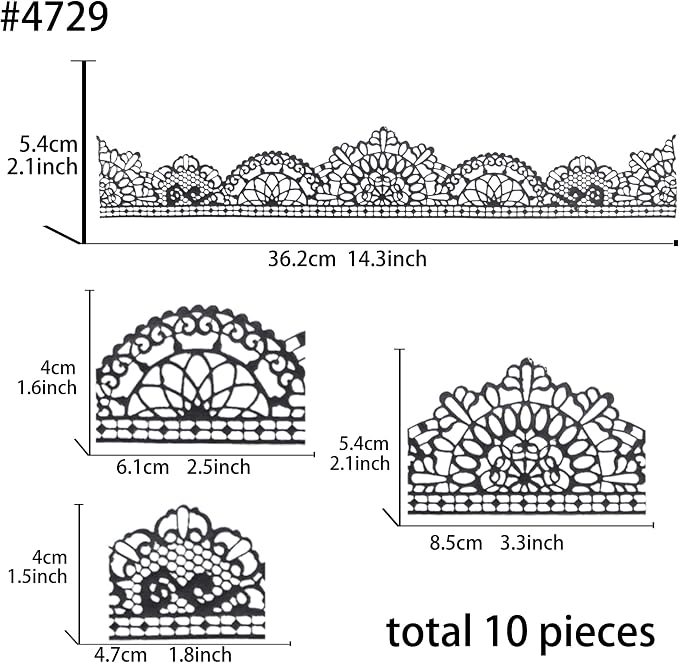 Ready to Use Edible Cake Lace Trim Variation Black 14-inch 10-Piece Set | Large Pre-Made