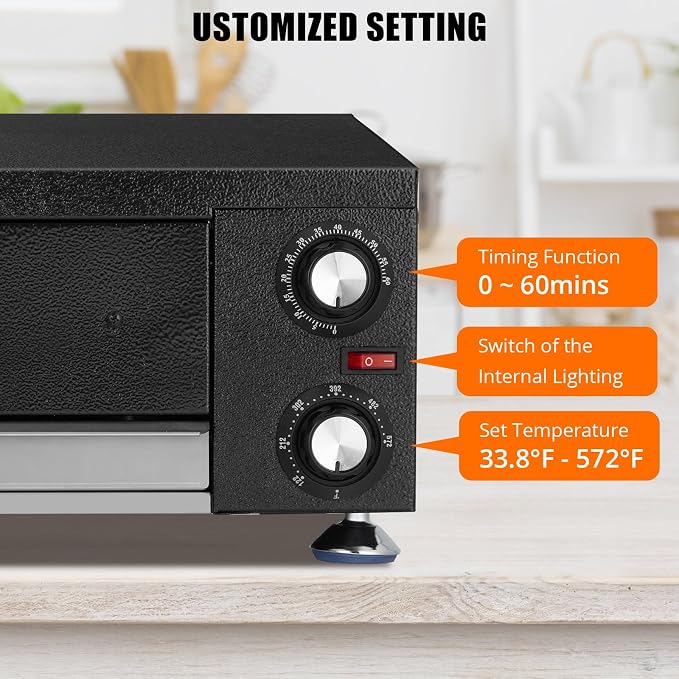 Commercial Pizza Oven Countertop, 14" Electric Pizza Oven for Indoor Use, Stainless Steel Electric Oven with Timer, Removable Crumb Tray, for Home Kitchen, Restaurant