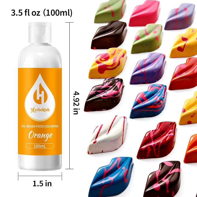 Orange Oil Based Food Coloring for Chocolate – Herbeklab 100ml Professional Concentrated Oil Food Dye for Candy Melts, Chocolate, Cake Pops, Strawberries & Baking