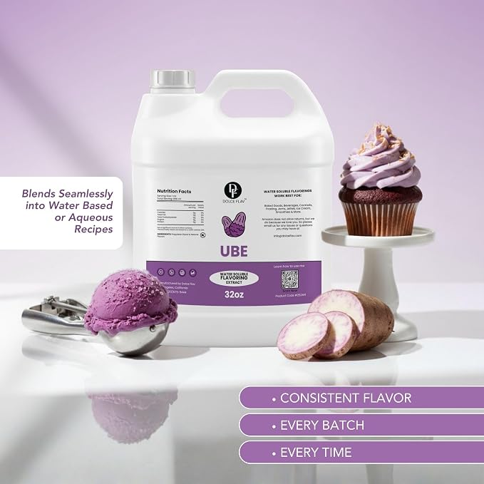 Dolce Flav Clear Ube Flavoring 32 oz – Bulk Purple Yam Extract for Ice Cream Shops, Beverage Manufacturing & Foodservice