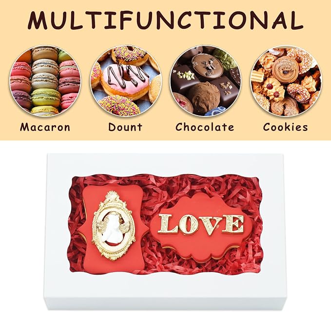 XINHPKGG 50 Pcs Cookie Boxes 7" x 4 3/8" x 1 1/2" Inch Bakery Boxes with Window Treat Box Dessert Box for Wedding Party Mother's Day - White