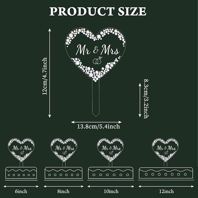 Coucoland Mr and Mrs Cake Topper - Heart Wedding Cake Decor with Sparkling Rhinestones for Engagement Bridal Anniversary
