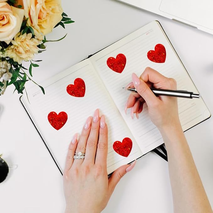 500 PCS 1.5Inch Red Heart Stickers, Love Shape Labels,Valentine's Day Self Adhesive Glitter Love Stickers for Mother’s Day, Envelopes, Wedding, Crafting, Scrapbooking, Gift, Award Charts