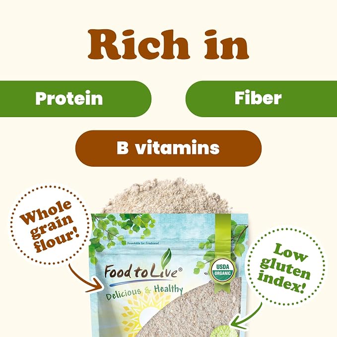 Food to Live Organic Einkorn Whole Wheat Flour, 16 Pounds – Finely Milled, Rich Fiber, Great for Baking Bread, Pizza, Pancakes, Muffins, USDA Certified, Non-GMO, Raw, Vegan, Kosher, Bulk