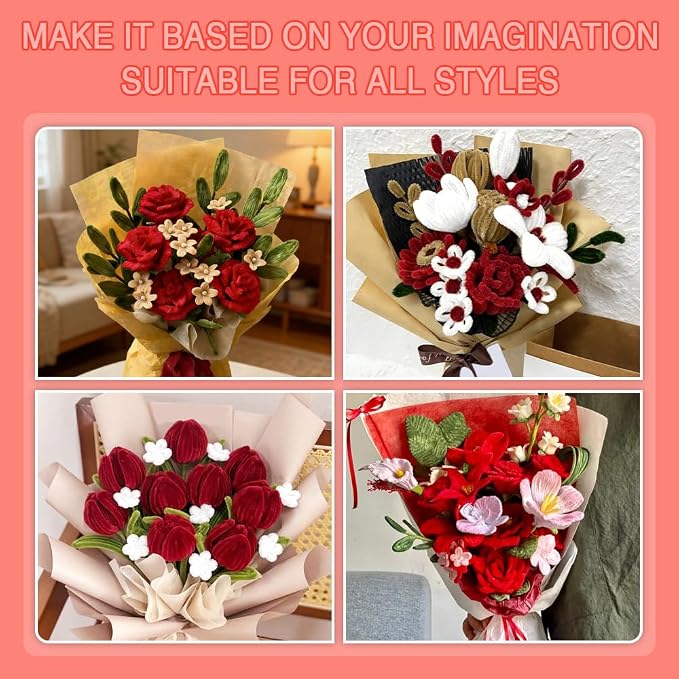 520Pcs Red Green White Pipe Cleaners Craft Kit, 5 Colors Glitter Chenille Stems Kit with Wires, Tape, Glue Sticks and Card, DIY Supplies for Christmas, Wedding, Graduation Gifts, Holiday Party Crafts