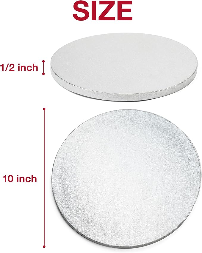 10inch Round Cake Boards 1/2inch Thick, Pack of 1 - Sturdy Silver Cake Drums with Smooth Straight Edges, Waterproof & Oil-Proof for Baking, Cakes, Pizza, and Desserts (10inch)