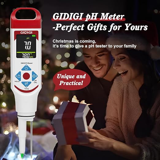 Food pH Meter with ATC, Spear Probe for Sourdough & Meat | Extended temperature electrode, color display, with calibration kit, for sourdough, kombucha, canning, sauce, cosmetic