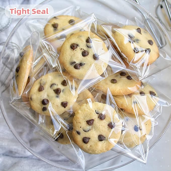 Morepack Cookie Bags for Gift Giving,Self Sealing Cellophane Bags 4x4 Inches,Clear Resealable Cellophane Bags Self Adhesive Individual Cookie Bags for Packaging 200Pieces (Mini Size)