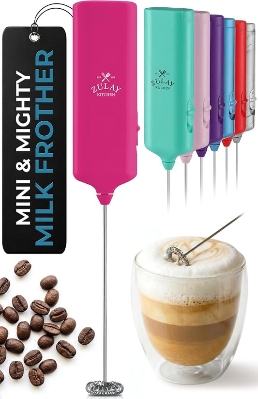 Mini & Mighty Milk Frother Wand – Powerful Handheld Coffee Frother, Battery Operated Drink Mixer – Compact Pocket Size – Detachable Whisk for Latte, Cappuccino, Matcha, Hot Chocolate