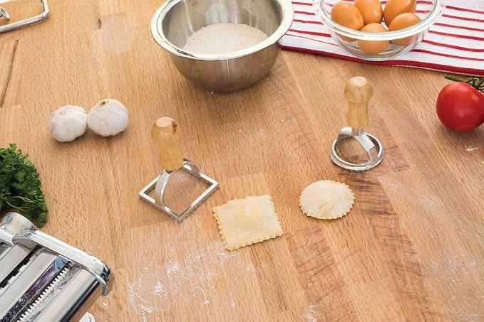 Fante’s Ravioli Maker Stamps With Wooden Handles, Fluted Round Shape, For Homemade Pasta, Cookies, Everyday Meals, And Holidays, Set Of 2, 2.5-Inch