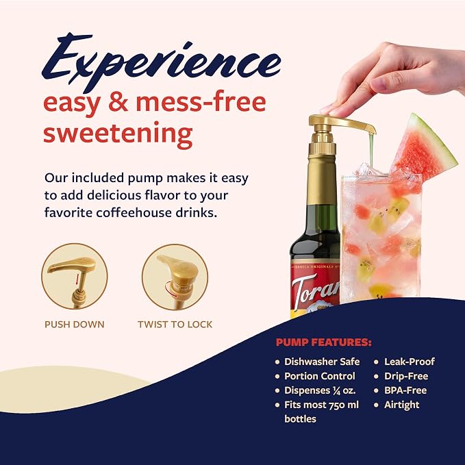Torani Kiwi Syrup for Drinks, Flavoring for Iced Tea, Lemonade, Sodas, and Cocktails, Pump Included, 25.4 Oz