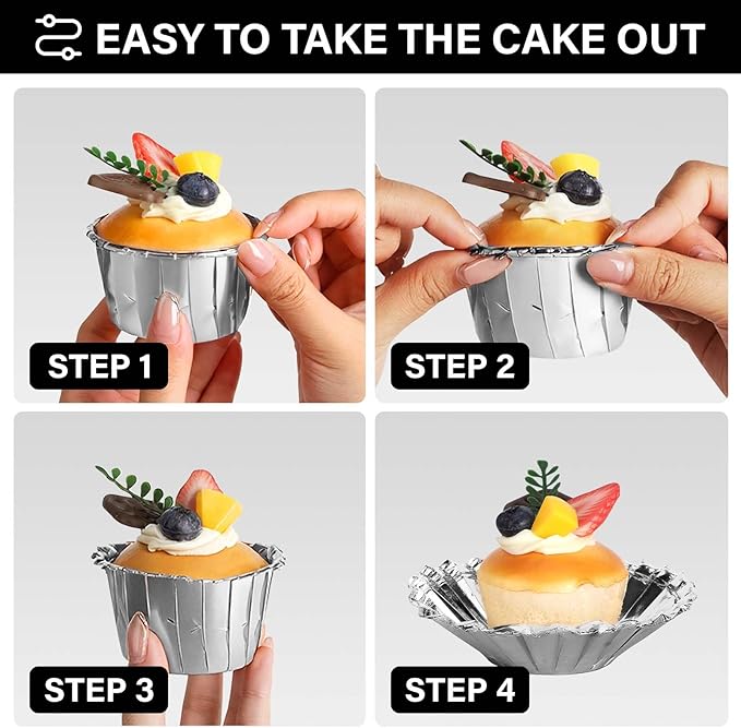 EUSOAR Silver Cupcake Liners, 100pcs 3.5oz Disposable Dessert Containers Muffin Ramekins, Mini Cheesecakes Cups Aluminum Foil Wrappers Paper Cupcake Holders for Birthday Wedding Bridal Party