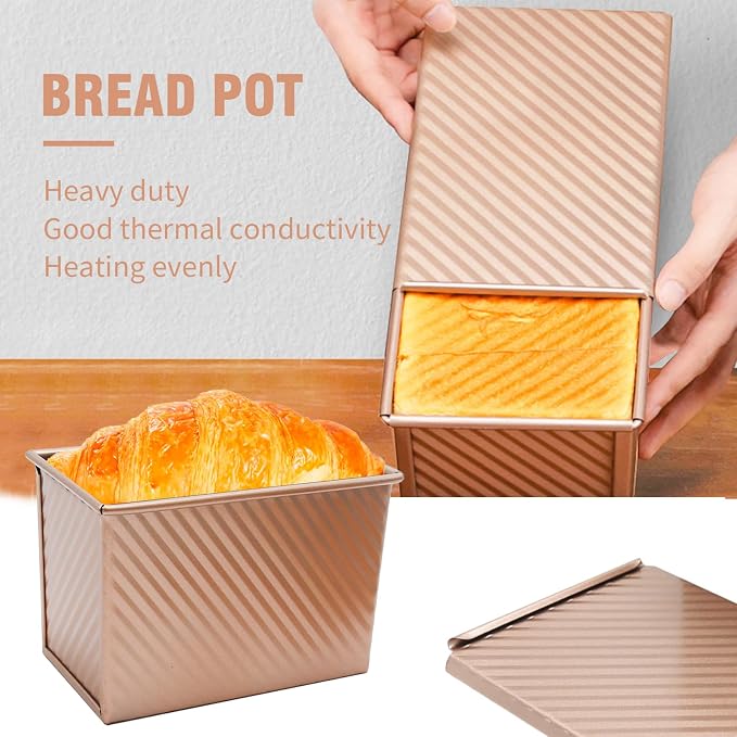 Saihisday 2Pcs Nonstick Square Loaf Pan With Lid, 4.53 x 3.94 x 4.33inch Mini Square Toast Box for Home Baking, Mini Cube Toast Box Ideal Baking Set Gift for Bread Lover(250g)