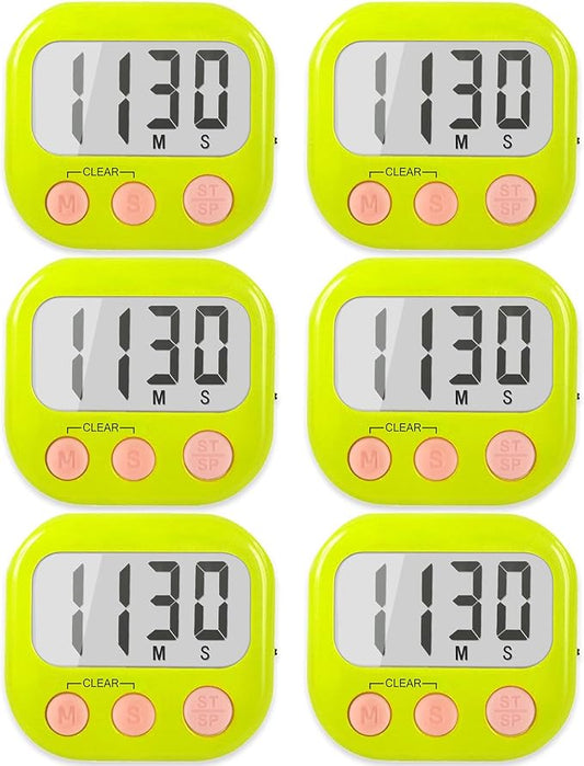 6 Pack Digital Kitchen Timers for Cooking Magnetic Timer for Cooking Loud Alarm Green