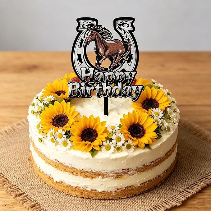 Black Acrylic Horse Happy Birthday Cake Topper, Horse Theme Party Decoration for Boys, Girls, Men, Women & Kids Birthday Party Decoration Supplies (Design5)