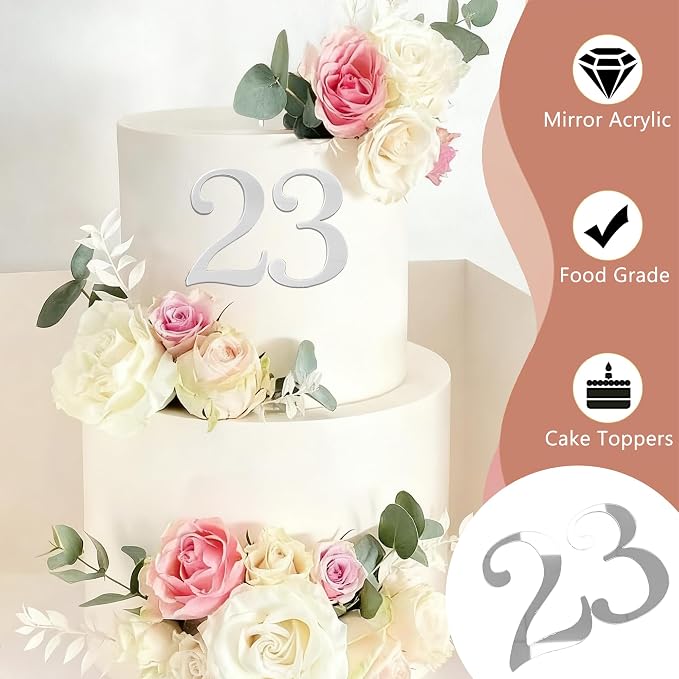 Large Acrylic Cake Numbers Toppers, 10 Pcs DIY Cupcake Toppers, 0-9 Cake Decoration for Birthday Wedding Party Baby Shower(Sliver)