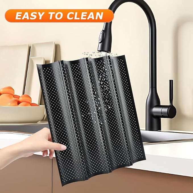 5 Pcs Baguett-e Bread Pan Set,Nonstick 4-Slot Perforated French Breads Baking Pans with Proofing Cloth,Dough Cutter Kit for Home Baker,Baguett-e Tray,15x12 Inch Black Bread Pan