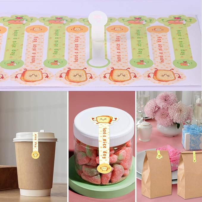 Beyonday 300pcs Handmade Lollipop Baking Stickers for Cake Box/Tin/Jar/Coffee Cup/Bottle, Cute Bread Cake Long Label Sealing Bakery Stickers for Gift Wrapping Self-Adhesive Tamper Evident Seal Labels