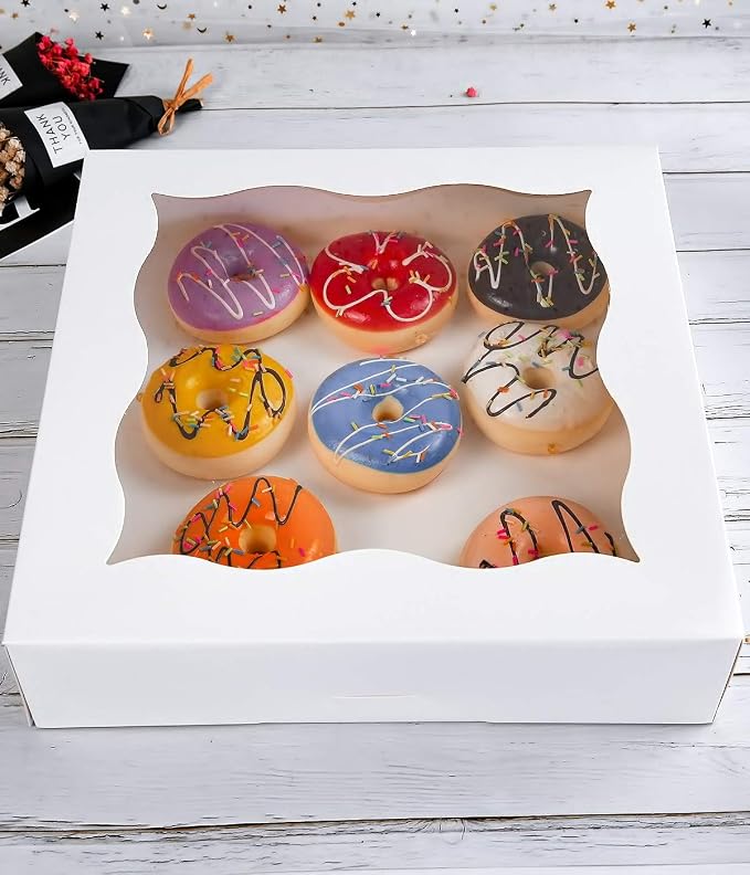 CHERRY 15-Pack 12"x12"x3"White Bakery Boxes with PVC Window for Pie and Cookies Boxes Large Natural Paper Box,Pack of 15