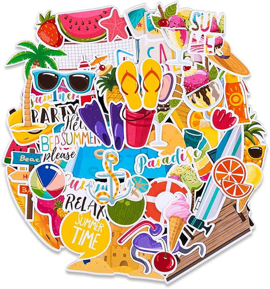 FaCraft Summer Party Scrapbook Stickers,50pcs Summer Scrapbooking Sticker Sticker Decal for Teens Planners and Journals, Beach Stickers Summer Stickers for Scrapbooking, Vacation Stickers