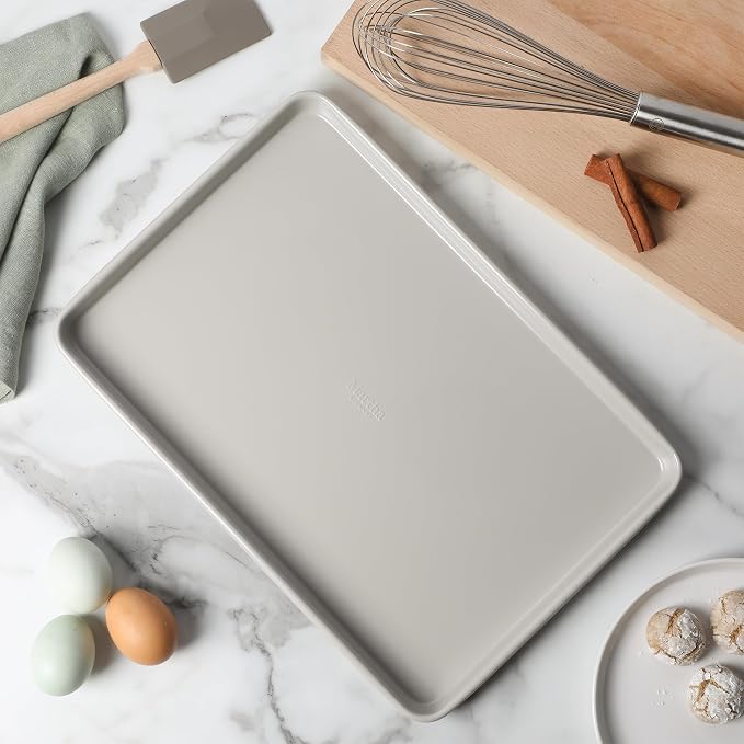 Martha Stewart Gallen 15 x 10 Inch Nonstick Carbon Steel Cookie Sheet – Cool Grey, Durable Bakeware for Even Baking and Easy Cleanup