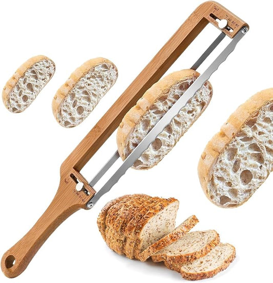 Adjustable Bread Knife for Homemade Bread,Upgraded Bread Slicer for Homemade & Sourdough Loaves,Stainless Steel Serrated Blade Precision Thickness Guide- Ideal Gift for Bakers