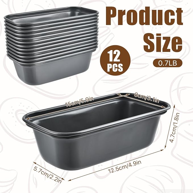 12 Pcs Mini Loaf Pan, Carbon Steel Bread Baking Pans, Nonstick Baking Pans, Tiny Banana Bread Pan for Baking Bread, Meatloaf, Brownies, Pound Cakes (Dark Grey, 6.1 x 3.3 x 1.8 Inches)