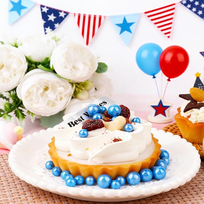 Blue Pearl Sprinkles for Cake Decorating, 4 Sizes Sugar 130g/4.6oz, Cupcake, Ice Cream, Donuts, Macaron Toppings Supplies (2mm, 4mm, 7mm, 1cm)