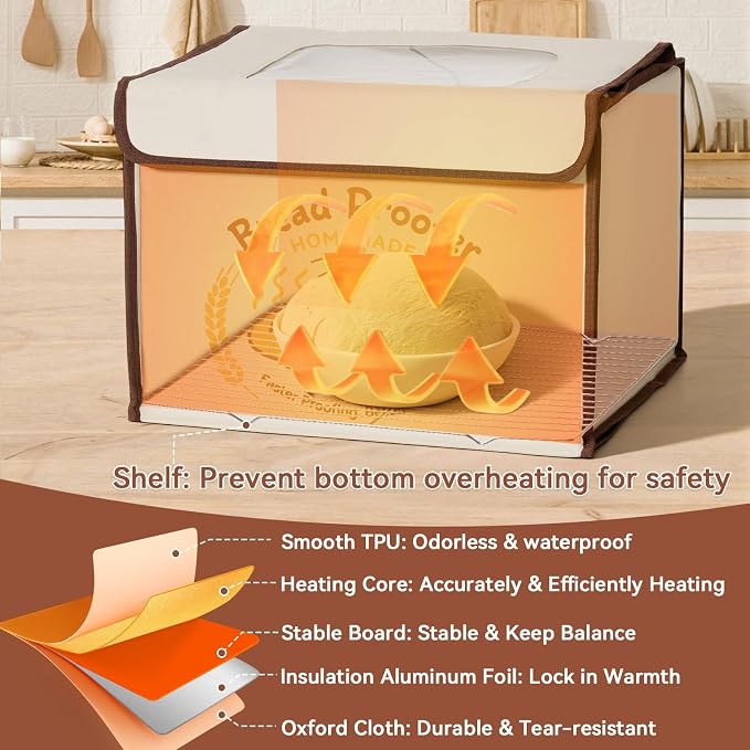 Folding Bread Proofing Box with Temp Control (50-113℉) & 48H Timer, Sourdough Proofer Box with Stainless Steel Rack, 4 Preset Modes Dough Proofer for Sourdough, Making Bread,Yogurt,Pizza,Kombucha -M