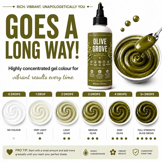 Confect Olive Grove Gel Food Coloring – Highly Pigmented Gel Based Food Color for Buttercream, Cakes, Cookies & Baking – 60mL / 2 FL OZ