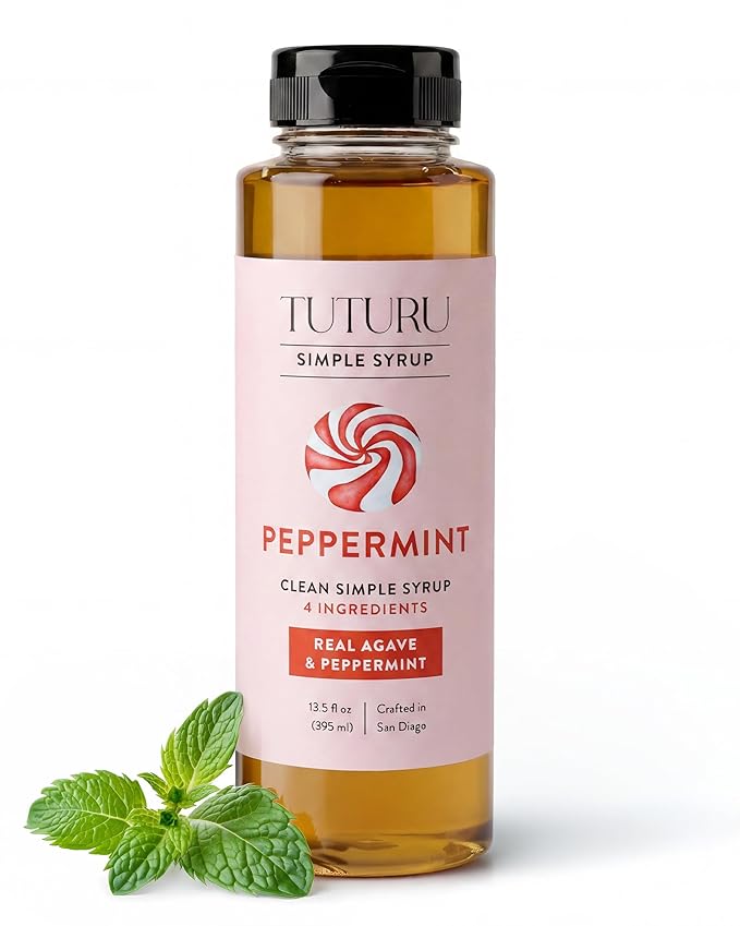 Peppermint Agave Simple Syrup for Coffee, Cocktails, Matcha - Sweetened with Agave Nectar - Infused with Real Peppermint Leaf - 13.5 oz