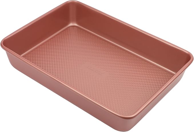 David Burke 13x9 Oblong Baking Pan – Carbon Steel, Non-Stick, PFTE & PFOA Free, Oven Safe with AirFlow Baking Technology – Rose Gold