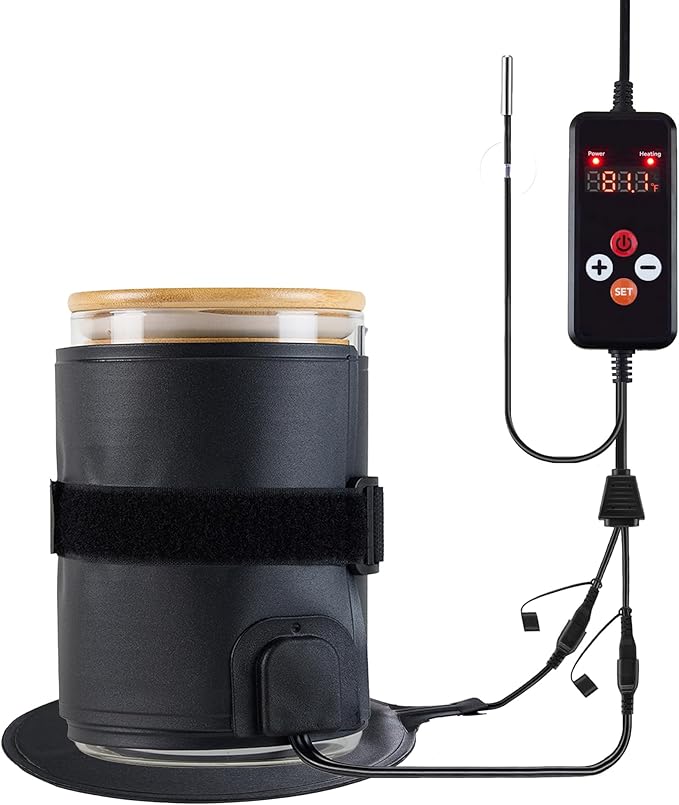 Bunmery Sourdough Starter Warmer Wrap 2 Pieces, Sourdough Starter Jar Heat Wrap, Sourdough Heating Warming Mat with Temperature Control(41-113℉) & 24H Timer, Dough Bread Warmer for Kitchen Baking