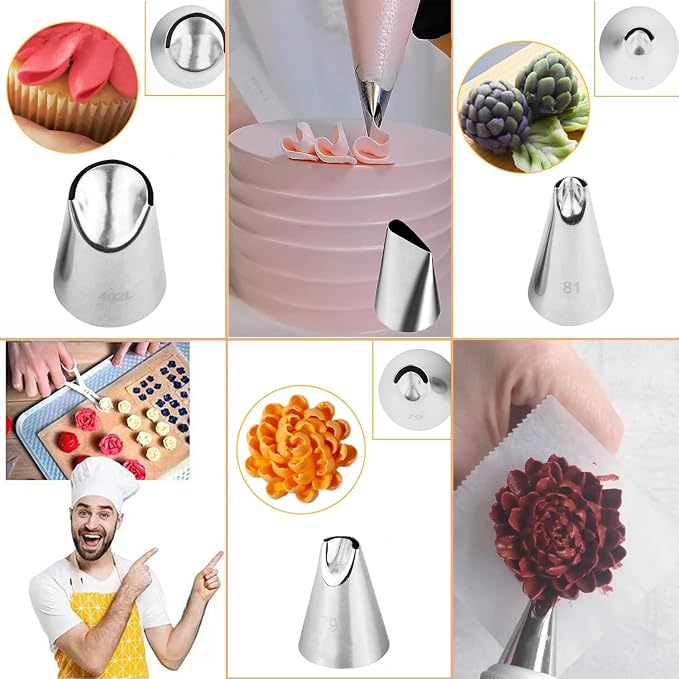 9 Pcs Rose Flower Piping Tips Set, Stainless steelchrysanthemum nozzle, Petal Icing Tips with, DIY Icing Nozzle Tool for Cupcakes