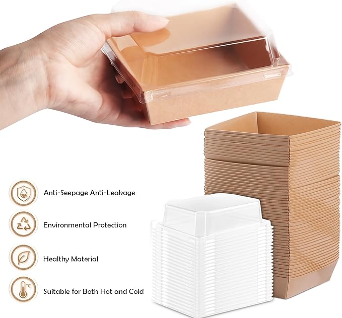 BUIYLV 50 Pack Charcuterie Boxes with Clear Lids, 4 Inches Brown Dessert Boxes To Go Disposable Mini Charcuterie Boxes for Cookie, Sandwich, Strawberry, Cupcake, Macaron, Cake Slice