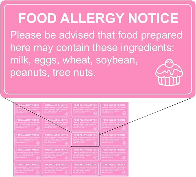 1000 pcs Food Allergy Stickers, 1x2 Inch Food Labels for Food, Bakery, Cookie, Kitchen