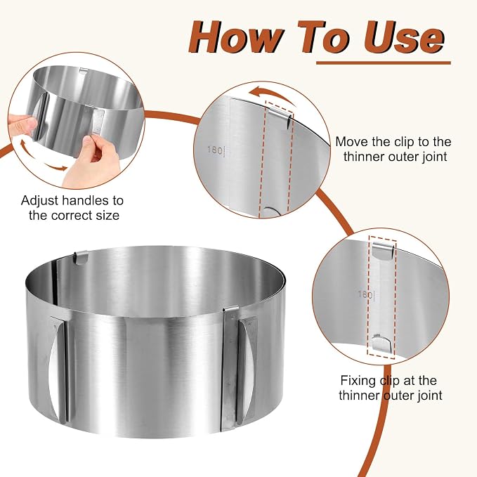 HARFINGTON 6" to 12" Cake Ring 9cm High Adjustable Round Cake Ring Stainless Steel Mousse Baking Moulds Bakeware Supplies for Baking Cooking Making Tool